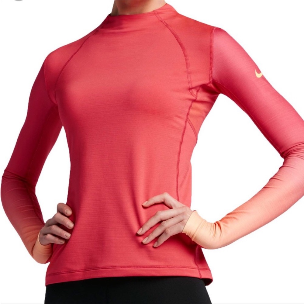 Nike Pro Hyperwarm Long Sleeve Training Top Womens XL Salmon Peach Pink Orange